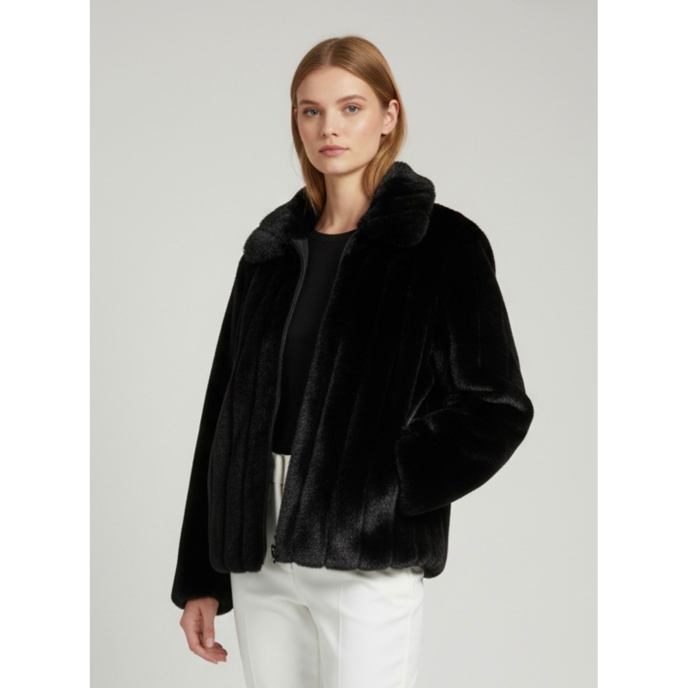 Black‎ Faux Fur Reversible Water Resistant Jacket Womens Medium